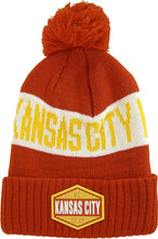 Kansas City Winter Knit 3D Rubber Patch Pom Beanie Hat (Red/White/Gold)