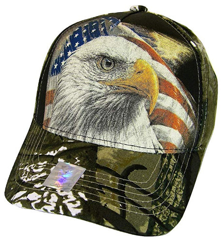 Men's Patriotic USA Flag & Eagle Hunting Camo Adjustable Baseball Cap (Black)