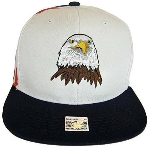 USA Men's Patriotic Eagle Head & Side Flag Adjustable Snapback Baseball Cap (White)