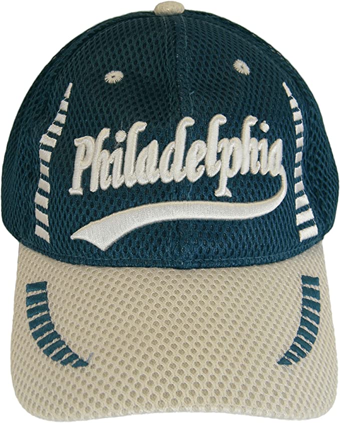 Philadelphia Men's Summer Mesh Adjustable Baseball Cap (Dark Green/White)