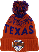 Texas Rubber Patch Ribbed Winter Knit Pom Beanie (Red/Royal)