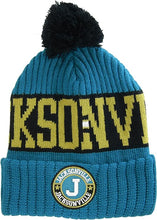 Jacksonville City Name Three Stripe Circular Patch Pom Beanie Winter Hat (Teal/Yellow)