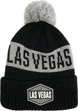 Las Vegas City Name Winter Knit 3D Rubber Patch Pom Beanie Hat (Black/Gray)