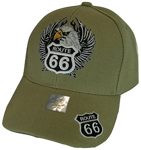 USA Men's Patriotic Eagle & Route 66 Adjustable Baseball Cap (Khaki)