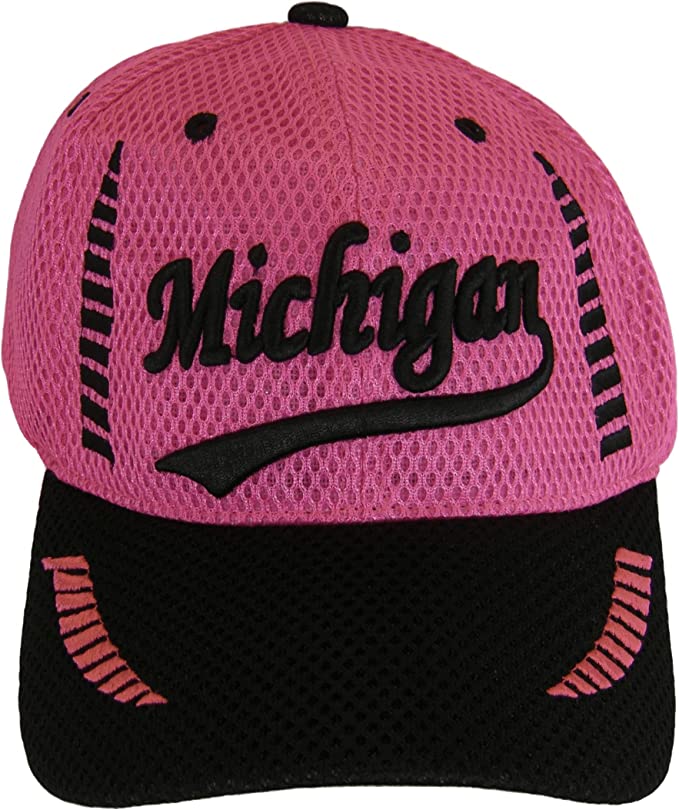 Michigan Men's Summer Mesh Adjustable Baseball Cap (Hot Pink/Black)