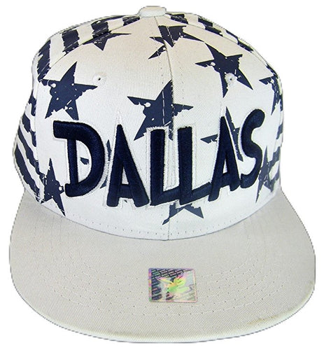 Dallas Texas Large Star Cotton Adjustable Snapback Baseball Cap (Stars White)