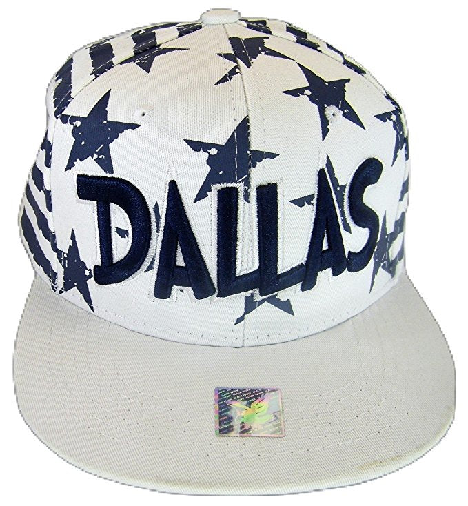 Dallas Texas Large Star Cotton Adjustable Snapback Baseball Cap (Stars White)