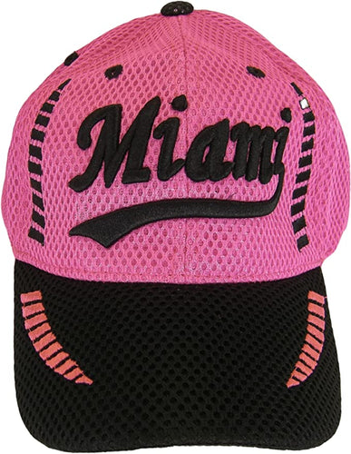 Miami City Name Men's Summer Mesh Adjustable Baseball Cap (Hot Pink/Black)