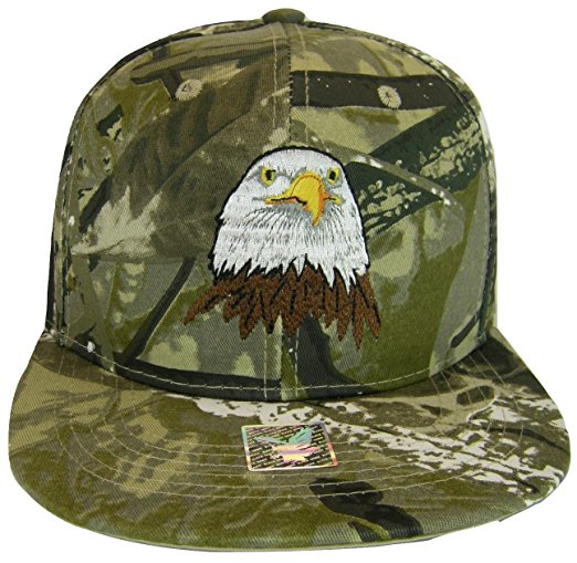 USA Men's Patriotic Eagle Head & Side Flag Adjustable Snapback Baseball Cap (Hunting Camo)