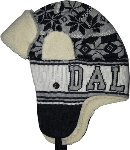 Dallas City Name Adult Size Fleece Lined Trapper Hat with Ear Flaps (Navy Blue)