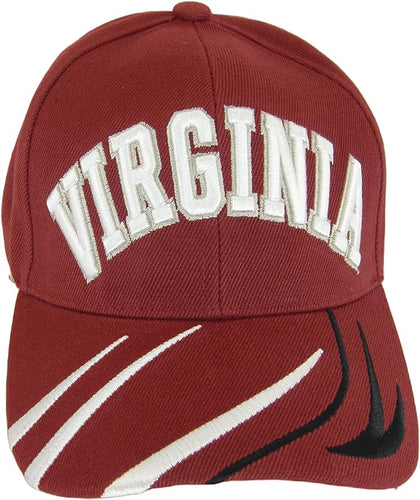 Virginia Adult Size Adjustable Baseball Cap with Stripes on Bill (Maroon/White)