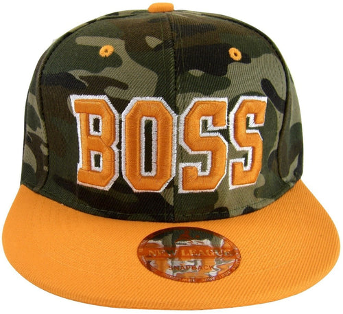 Boss Adjustable Snapback Baseball Cap With Script Under Bill (Camouflage/Orange)