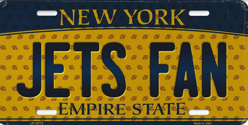 Jets New York State Background Novelty Metal License Plate Tag (Jets Fan)