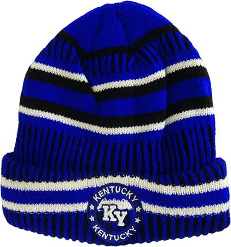 Kentucky Knitted Plush Lined Varsity Cuffed Hat with Seal (Royal/Black)