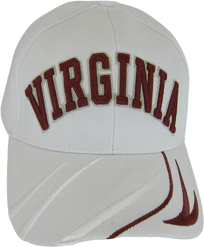 Virginia Adult Size Adjustable Baseball Cap with Stripes on Bill (White/Maroon)