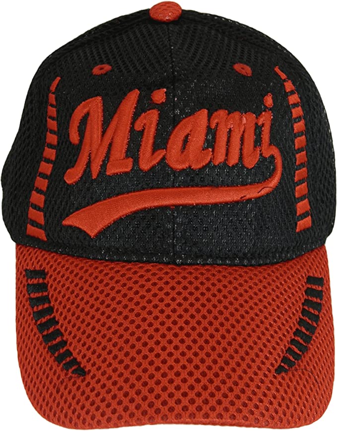 Miami City Name Men's Summer Mesh Adjustable Baseball Cap (Black/Red)