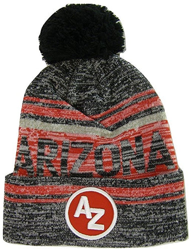 Arizona AZ Patch Fade Out Cuffed Knit Winter Pom Beanie Hat (Black/Red)