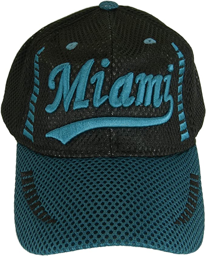 Miami City Name Men's Summer Mesh Adjustable Baseball Cap (Black/Teal)