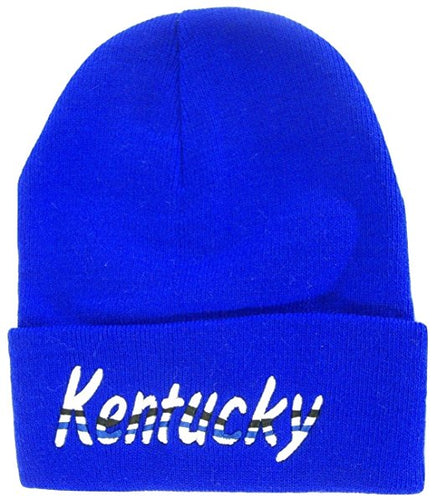 Kentucky Adult Size Wavy Script Winter Knit Beanie Hat (Blue)