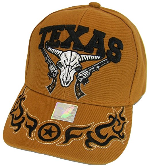 Texas Skull Guns & Flames Men's Adjustable Baseball Cap (Orange)