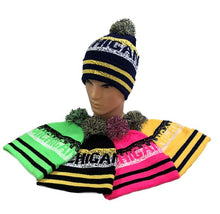 Michigan Pixelated Adult Size Winter Knit Pom Beanie Hat (Green)