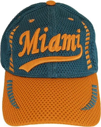 Miami City Name Men's Summer Mesh Adjustable Baseball Cap (Aqua/Orange)