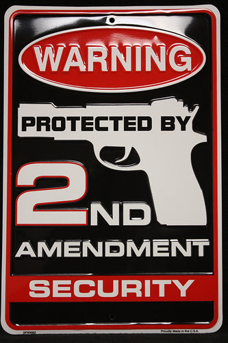 Warning Protected By 2nd Amendment Security Metal Sign, (8 X 12 Inches)
