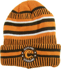 Cleveland Knitted Plush Lined Varsity Cuffed Winter Hat with Seal (Orange/Brown)