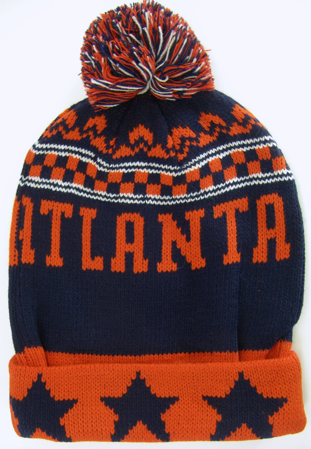 Atlanta Adult Size Winter Knit Beanie Hats (Red/Navy Stars)