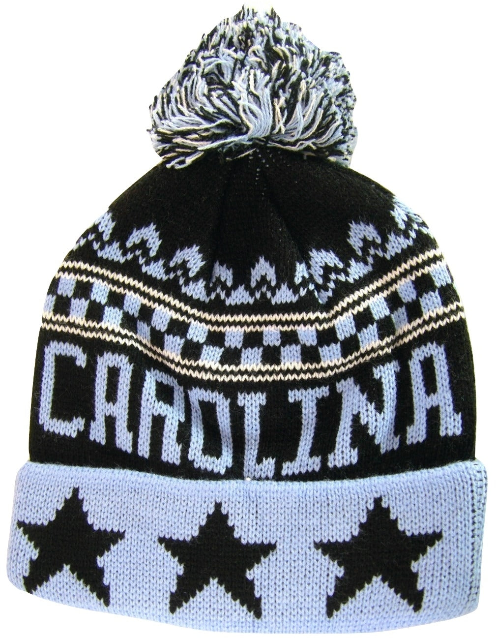 Carolina Adult Size Winter Knit Beanie Hats (Blue/Black Stars)