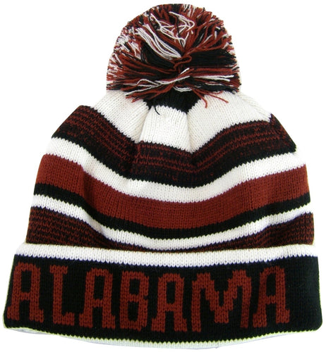 Alabama Adult Size Winter Knit Beanie Hats (Crimson/White/Black)