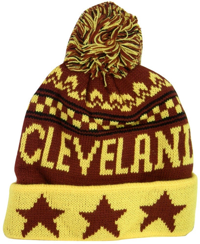 Cleveland Adult Size Winter Knit Beanie Hats (Gold/Wine Stars)