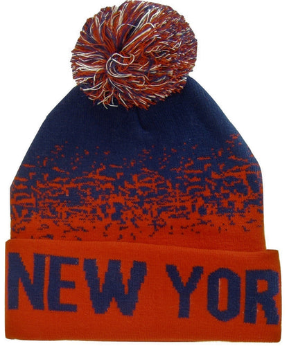 New York City Men's Digital Fade Soft Fabric Winter Knit Hats (Navy/Red)