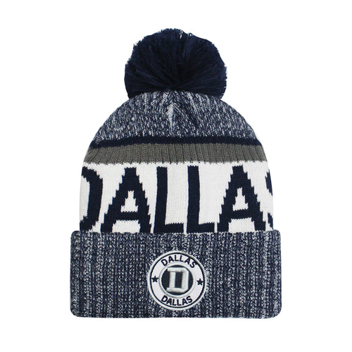 Dallas Men's Winter Knit Landmark Patch Pom Beanie (Navy/Gray)