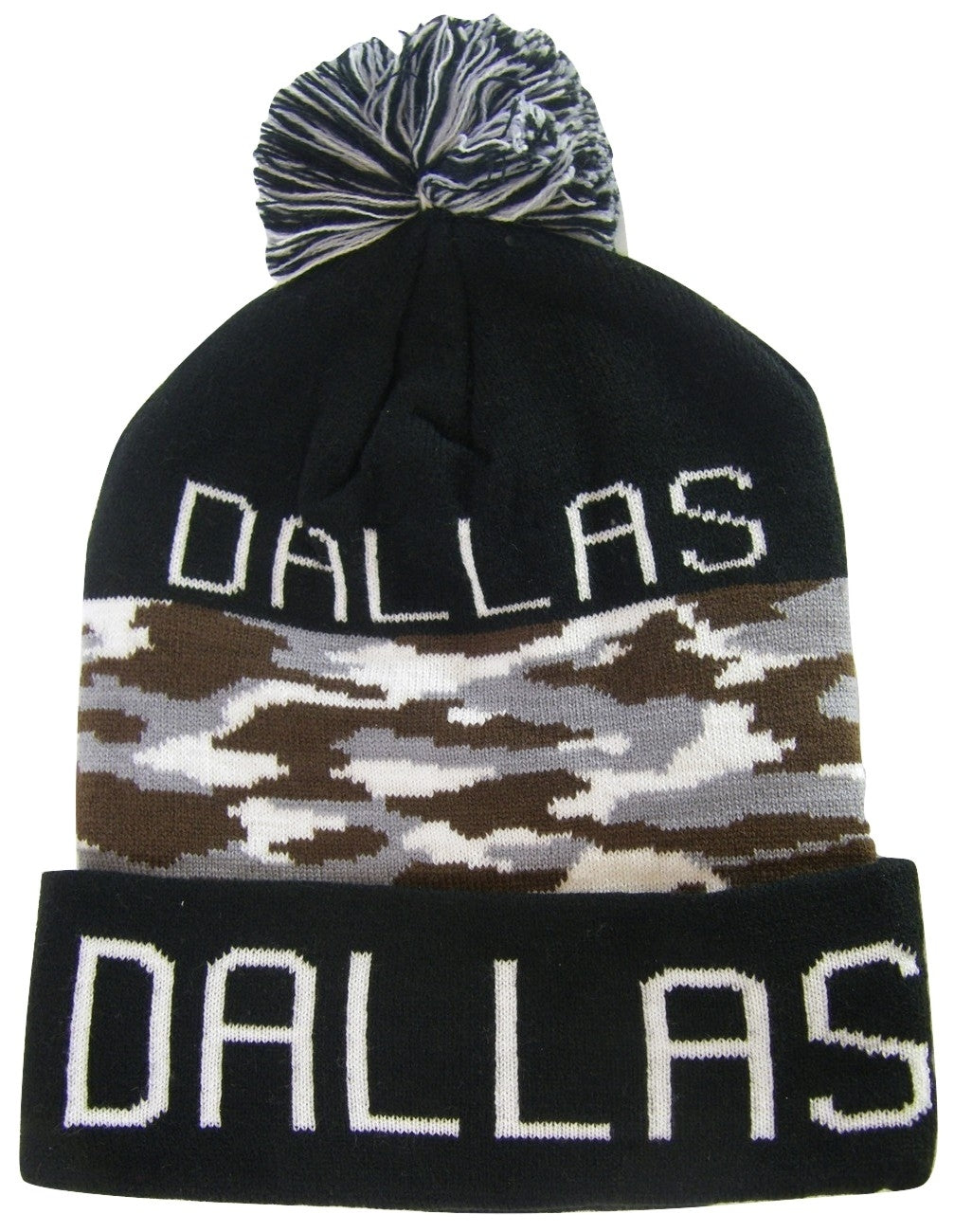 Dallas Adult Size Camo Winter Knit Pom Beanie Hats (Brown)