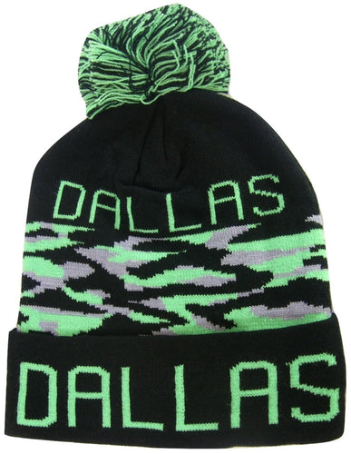 Dallas Adult Size Camo Winter Knit Pom Beanie Hats (Green)