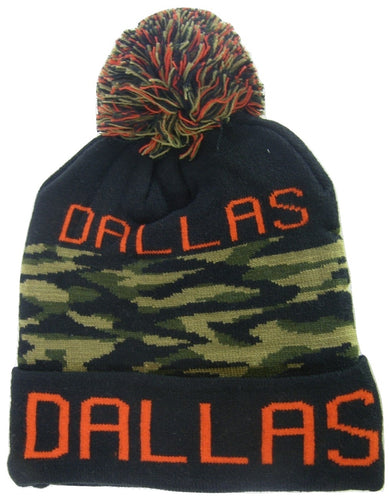 Dallas Adult Size Camo Winter Knit Pom Beanie Hats (Red)