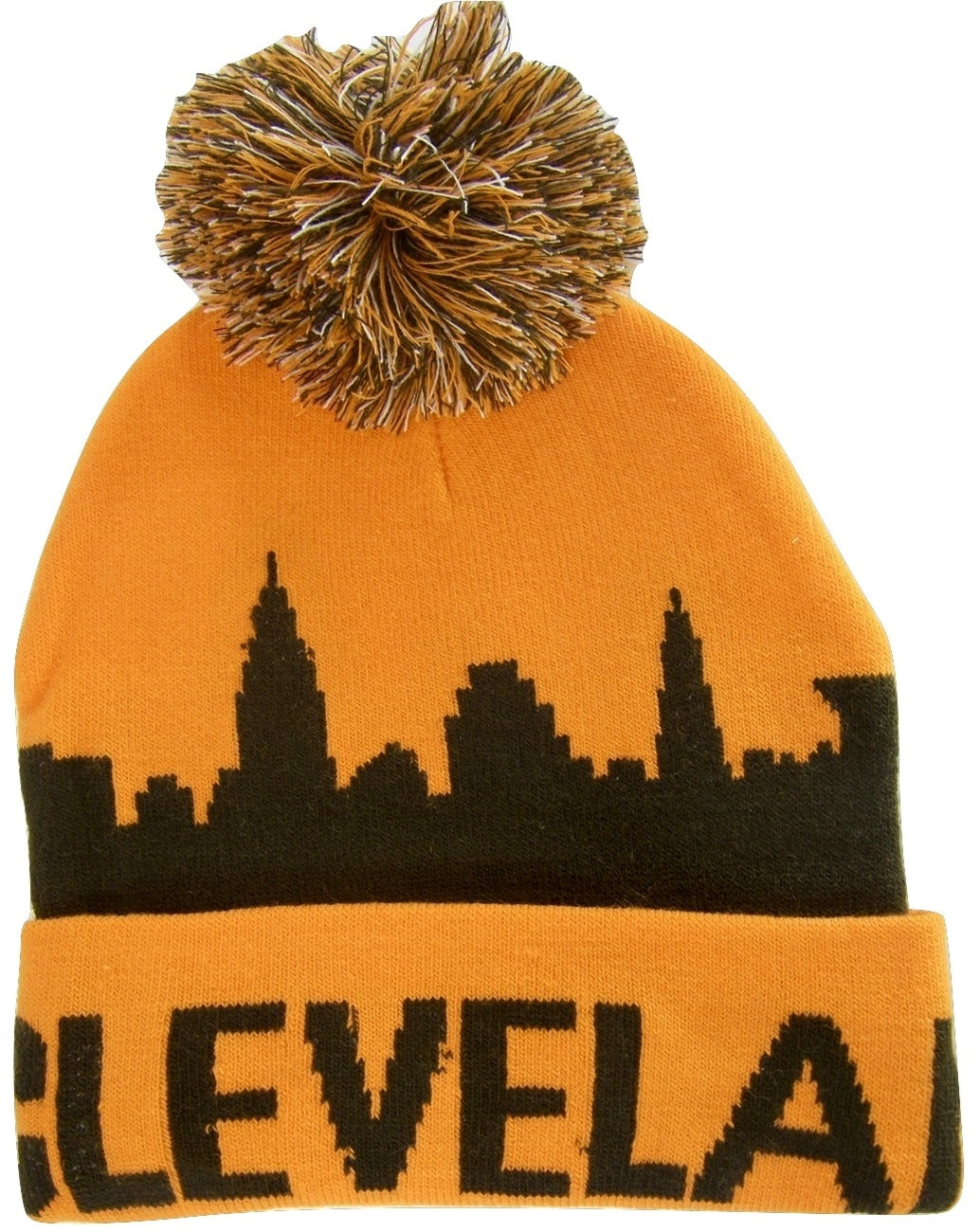 Cleveland Adult Size Winter Knit Beanie Hats (Orange Skyline)