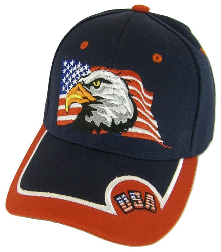 USA Men's Patriotic Eagle Adjustable Baseball Cap (2-Tone Navy/Red)