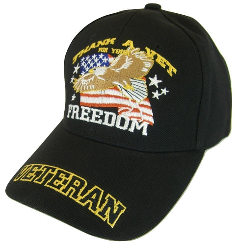 USA Men's Patriotic Eagle Adjustable Baseball Cap (Thank A Vet Black)