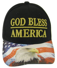 God Bless America Flag and Eagle Brim Patriotic Adjustable Baseball Cap (Black)