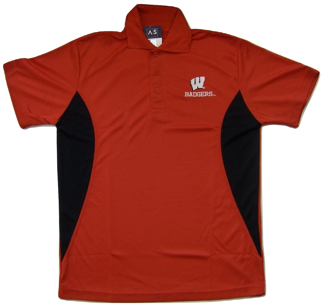 NCAA Wisconsin Badgers Men's Pieced Panel Polo Shirt, Red/Black