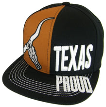 Texas Proud 2-Tone Split Text Snapback Baseball Cap with Longhorn and Flag