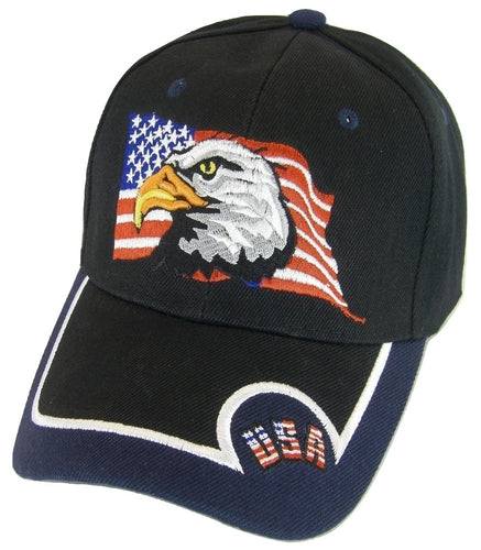 USA Men's Patriotic Eagle Adjustable Baseball Cap (2-Tone Black/Navy)