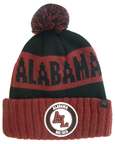 Alabama Adult Size Winter Knit Beanie Hats (Black/Crimson Stars)