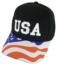 USA Patriotic Red White Blue Flag Brim Adjustable Baseball Cap (Black)