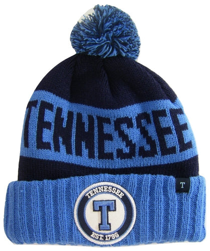 Tennessee Adult Size Striped Winter Knit Beanie Hats (Blue)