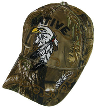 Native Pride Eagle Adjustable Baseball Cap with Feathers and Swirls (Hunting Camo)