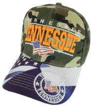 Tennessee Seal and American Flag Adjustable Baseball Cap (Military camo)