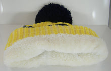 Michigan Plush Lined Embroidered Winter Knit Pom Beanie Hat (Gold/Navy Script)